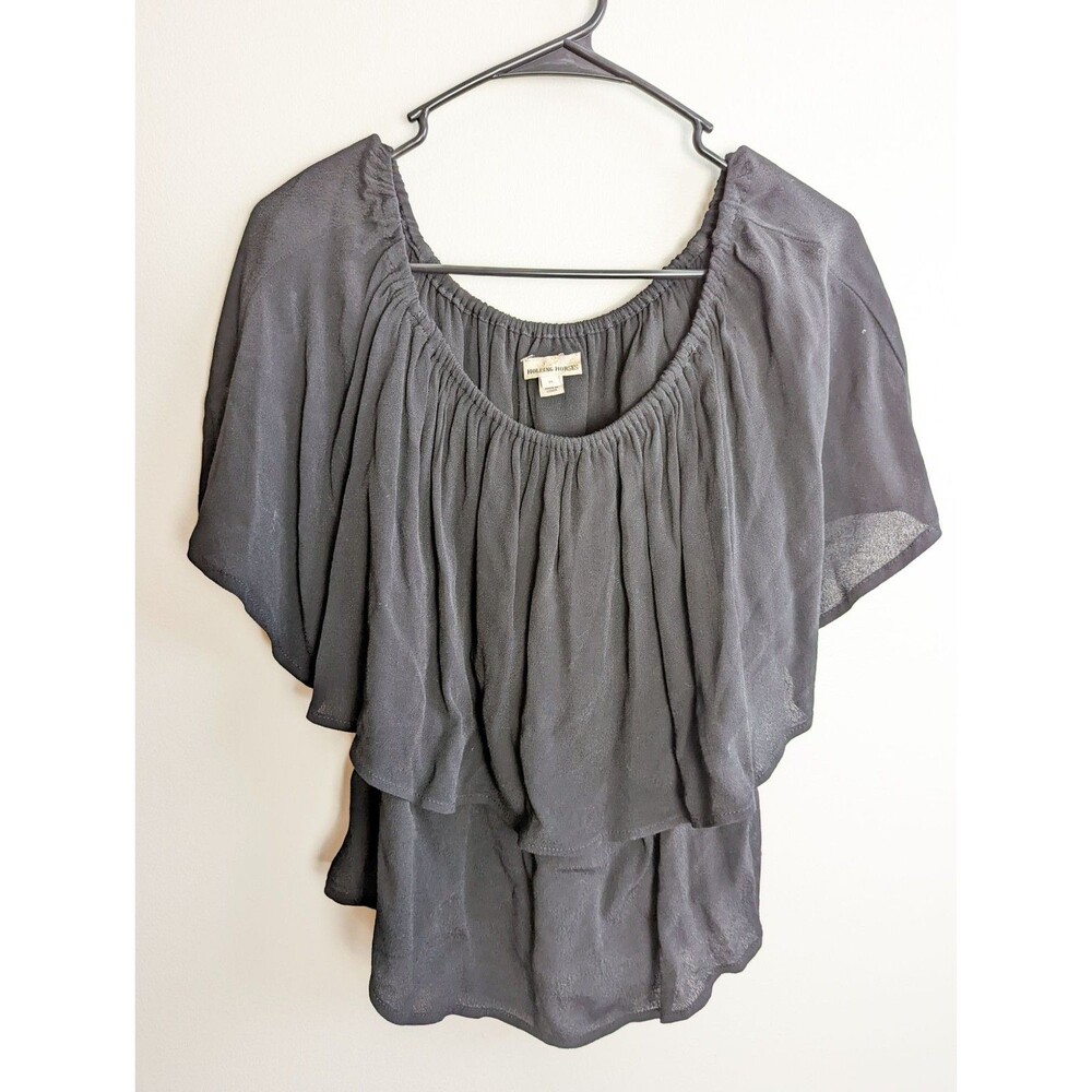 Holding Horses Tiered Ruffle Black Short Sleeve Blouse Medium